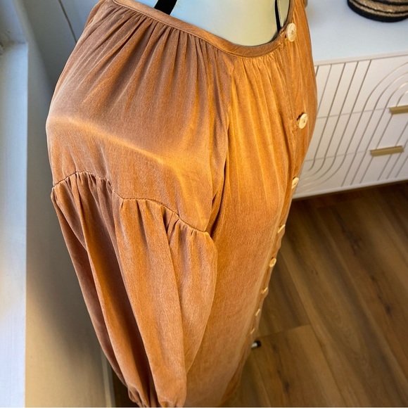 SANCIA Button-Front Midi Dress in Caramel Satin, Size S, NWT - Picture 4 of 10
